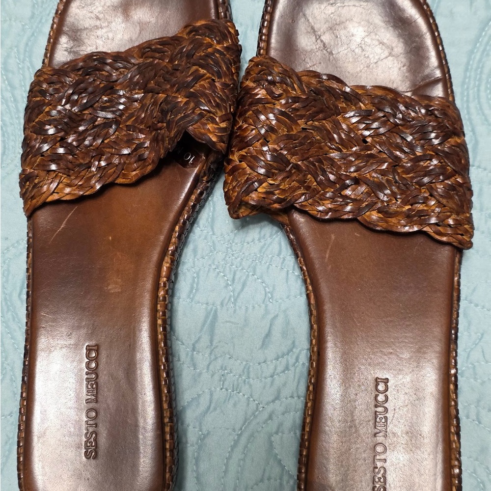 Sesto Meucci Tan Woven Leather Sandals